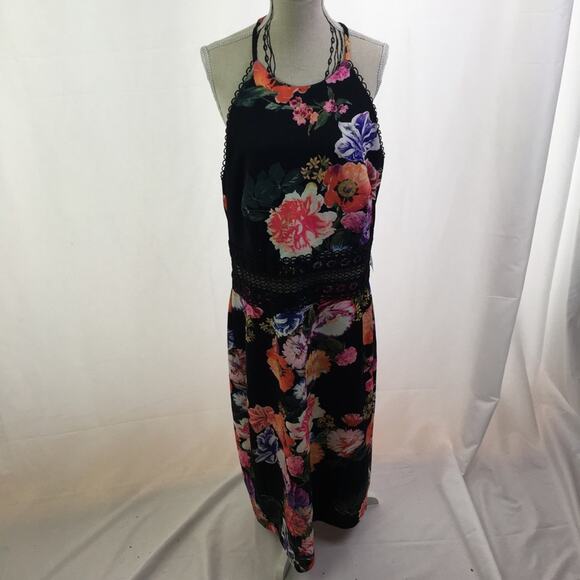 Premier Amour Floral Dress Black Red Yellow 14 - Picture 2 of 13